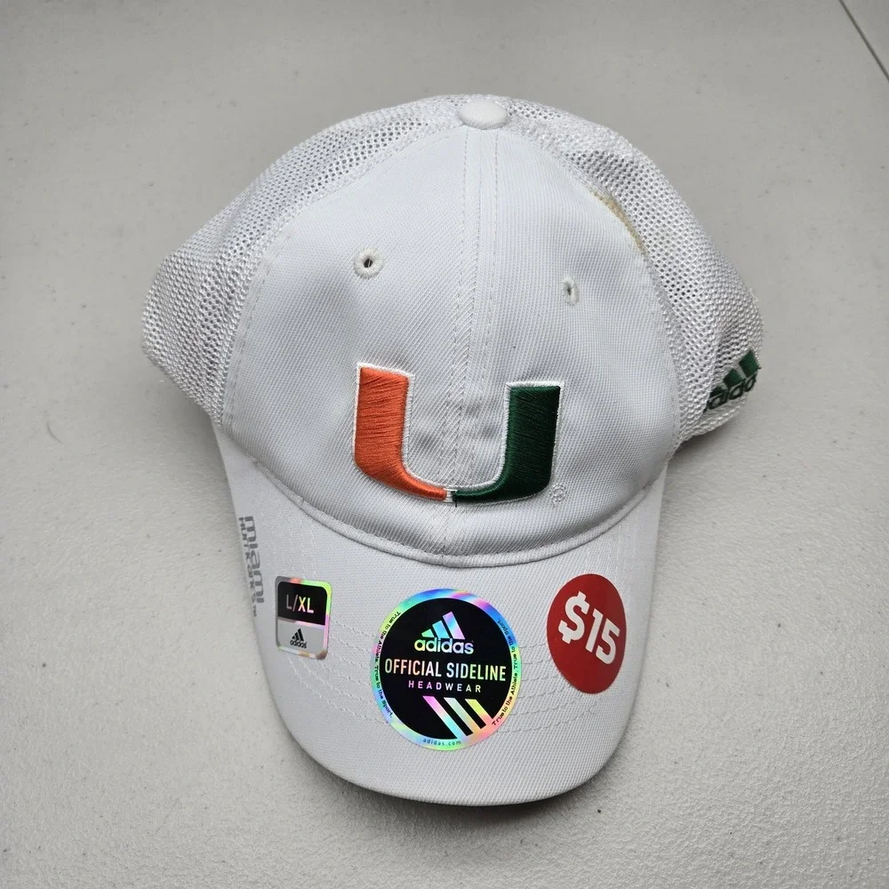 Miami Hurricanes Unisex Baseball Cap L/XL White Adidas Curved Embroidered READ